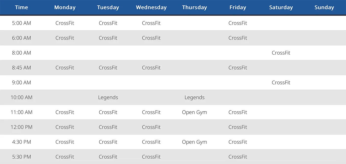 Dual Cities CrossFit Schedule